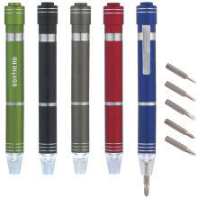 Best selling favorable price custom new design pen shaped aluminum led flashlight built-in 6 bits screwdriver pocket tool set